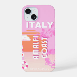 Amalfi Coast, Travel Art, Preppy Travel, Pink iPhone 15 Case