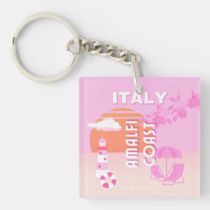 Amalfi Coast, Travel Art, Preppy Travel, Pink Key Ring