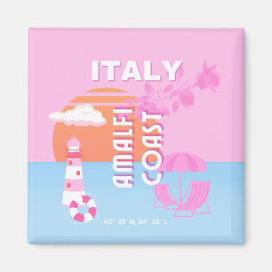 Amalfi Coast Travel Art, Preppy Travel, Pink Magnet