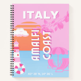 Amalfi Coast Travel Art, Preppy Travel, Pink Notebook