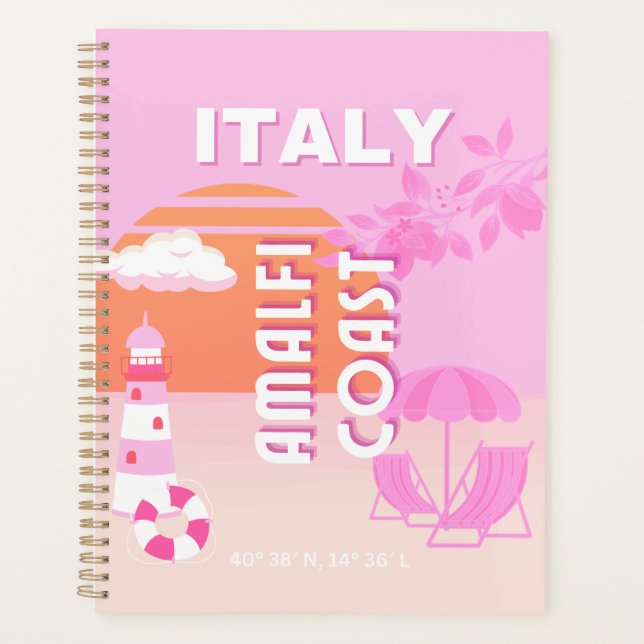 Amalfi Coast, Travel Art, Preppy Travel, Pink Planner (Front)