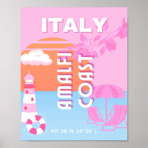 Amalfi Coast Travel Art, Preppy Travel, Pink Poster