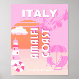 Amalfi Coast, Travel Art, Preppy Travel, Pink Poster