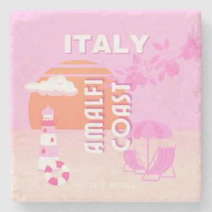 Amalfi Coast, Travel Art, Preppy Travel, Pink Stone Coaster