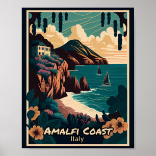 Amalfi Coast Vintage Design Poster