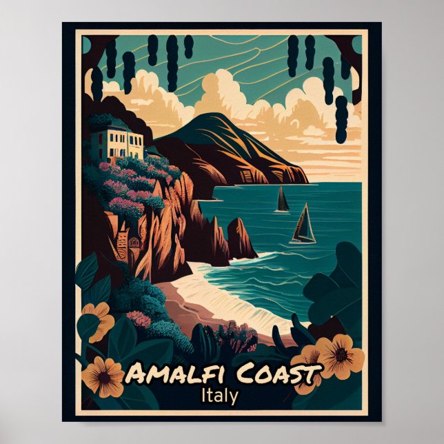 Amalfi Coast Vintage Design Poster (Front)