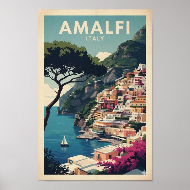 Amalfi Coast Vintage Poster – Positano Retro Print (Front)