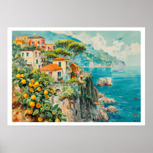 Amalfi Coast Vintage Travel Poster