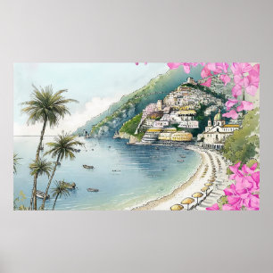 Amalfi Coast Watercolor Art Print