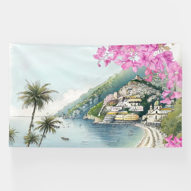 Amalfi Coast Watercolor Art Print Banner (Horizontal)