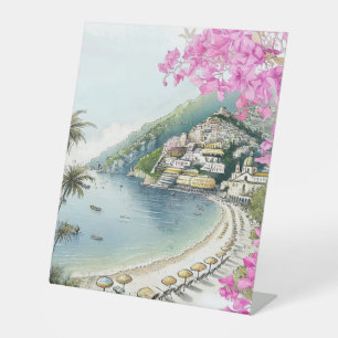 Amalfi Coast Watercolor Art Print Pedestal Sign