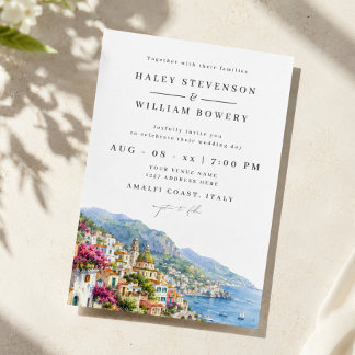 Amalfi Coast Watercolor Italy Destination Wedding Invitation