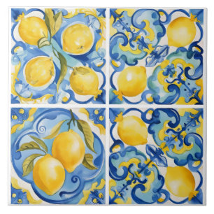 Amalfi Coast Watercolor Mediterranean Lemon  Ceramic Tile