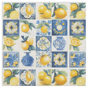 Amalfi Coast Watercolor Mediterranean Lemon Fabric