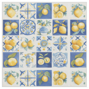 Amalfi Coast Watercolor Mediterranean Lemon Fabric