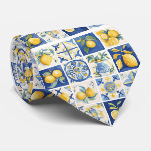 Amalfi Coast Watercolor Mediterranean Lemon Neck T Tie