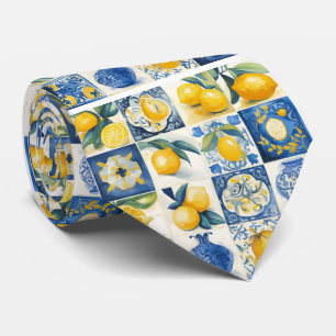 Amalfi Coast Watercolor Mediterranean Lemon Neck T Tie