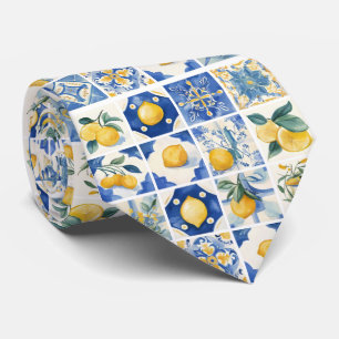 Amalfi Coast Watercolor Mediterranean Lemon Neck T Tie