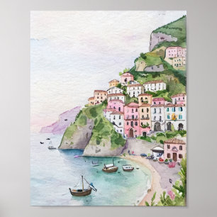 Amalfi Coast Watercolor Painting Poster