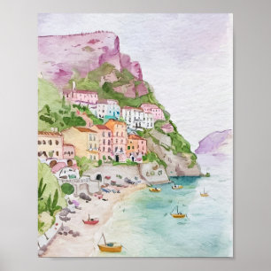 Amalfi Coast Watercolor Poster