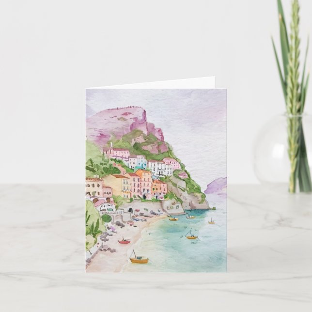 Amalfi Coast Watercolor Stationery Card (Front)
