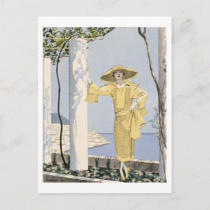 Amalfi, illustration of a woman in a yellow dress postcard