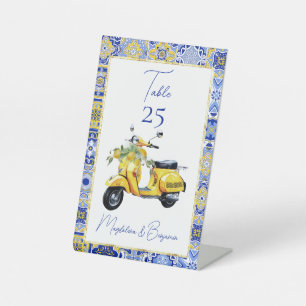 Amalfi Italian Blue Tile Scooter Lemons Wedding Pedestal Sign
