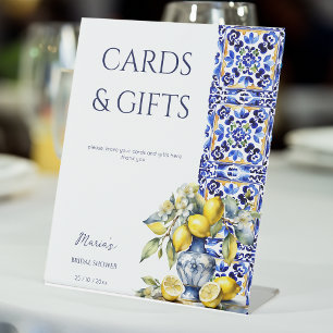 Amalfi Italian blue tiles lemons bridal gifts Pedestal Sign