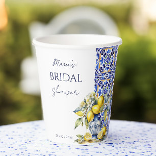 Amalfi Italian blue tiles lemons bridal template Paper Cups