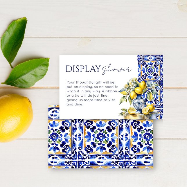 Amalfi Italian blue tiles lemons display shower Enclosure Card (Amalfi Italian Vietri blue tiles lemons display shower bridal shower Enclosure Card)