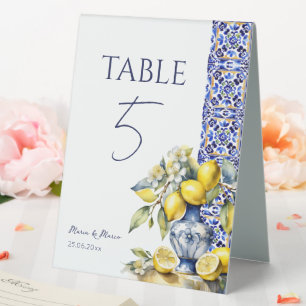 Amalfi Italian blue tiles lemons table numbers