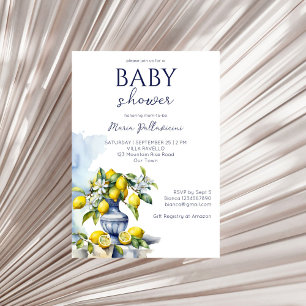 Amalfi Italian blue vase lemons baby shower Invitation