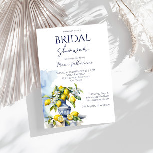 Amalfi Italian blue vase lemons bridal shower Invitation