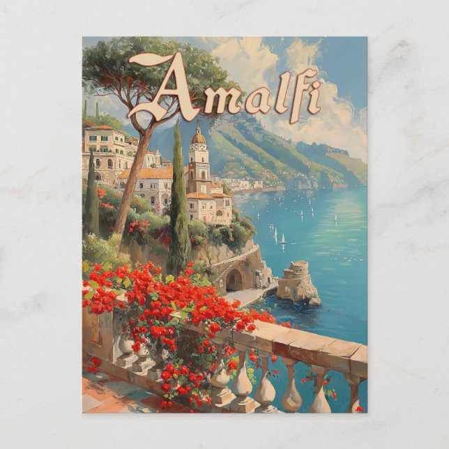 Amalfi Italian Coast Vintage Travel Postcard (Front)