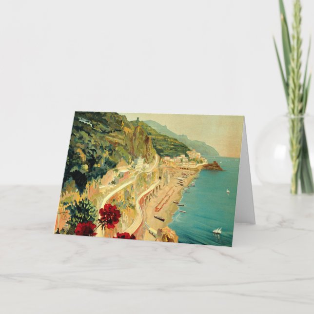 Amalfi Italian Coast, Vintage Travel Poster Italy Card (Front)