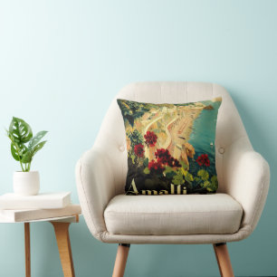 Amalfi Italian Coast, Vintage Travel Poster Italy Cushion
