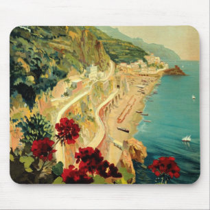 Amalfi Italian Coast, Vintage Travel Poster Italy Mouse Pad