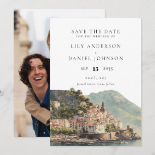 Amalfi Italian Watercolor Photo Wedding Save The Date