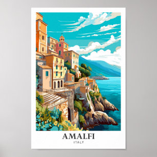 Amalfi Italy Art Vintage Travel Illustration Poster