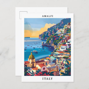 Amalfi Italy Elegant Art Vintage Travel Postcard