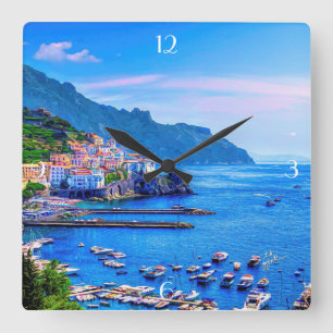 Amalfi Italy Europe Colourful Photo Art Square Wall Clock