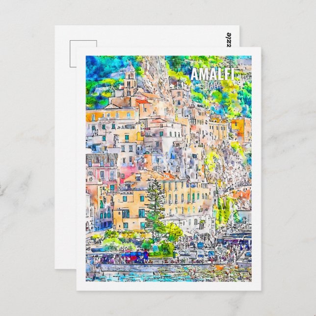 Amalfi Italy Famous Travel Watercolor Sketch Postcard (Front/Back)