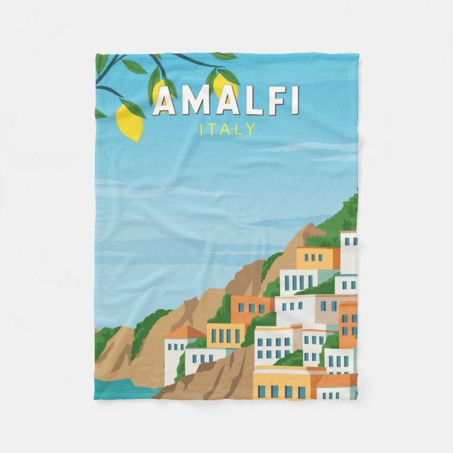 Amalfi Italy Retro Travel Art Vintage Fleece Blanket (Front)