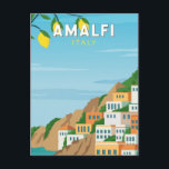 Amalfi Italy Retro Travel Art Vintage Postcard<br><div class="desc">Amalfi vector art design. Amalfi is a town in a dramatic natural setting below steep cliffs on Italy’s southwest coast.</div>