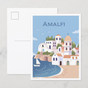 Amalfi Italy Vintage Illustration Travel Postcard