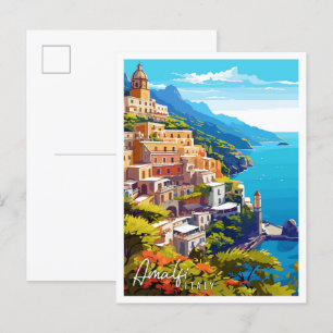 Amalfi Italy vintage travel illustration Postcard