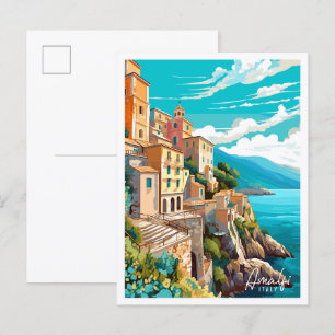 Amalfi Italy vintage travel illustration Postcard