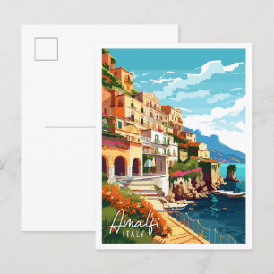 Amalfi Italy vintage travel illustration Postcard