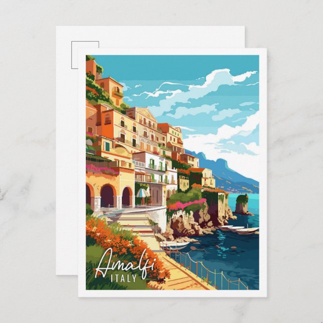 Amalfi Italy vintage travel illustration Postcard (Front/Back)