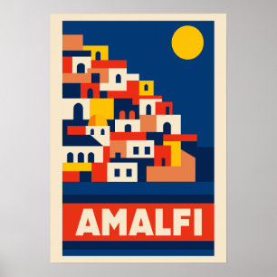Amalfi Italy Vintage Travel Poster Retro Coastal